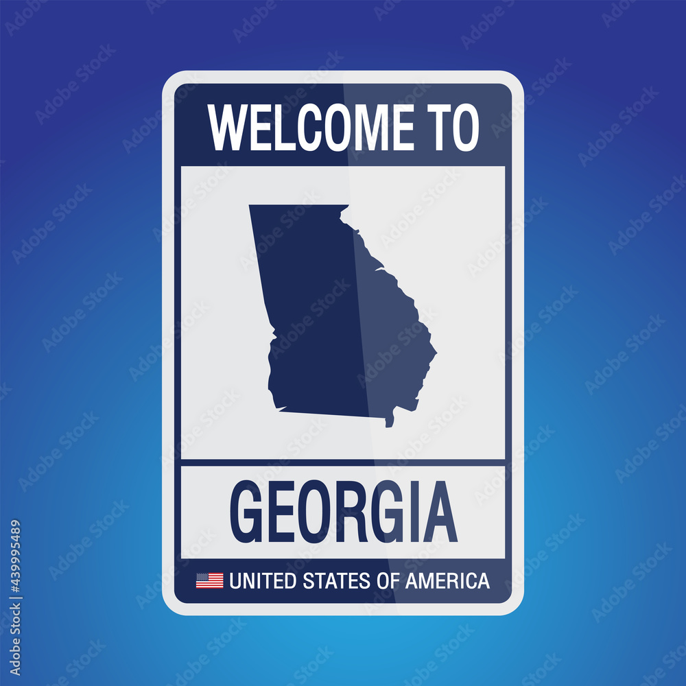 Obraz premium The Sign United states of America with message, Georgia and map on Blue Background vector art image illustration.