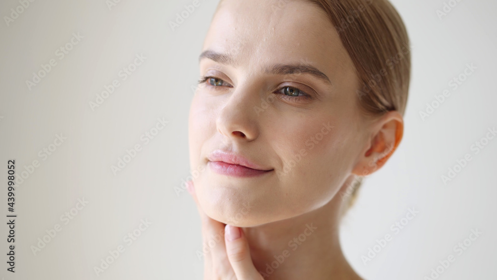 Beautiful woman face close up blonde short hair natural make up Beautiful woman face close up blonde short hair natural make up