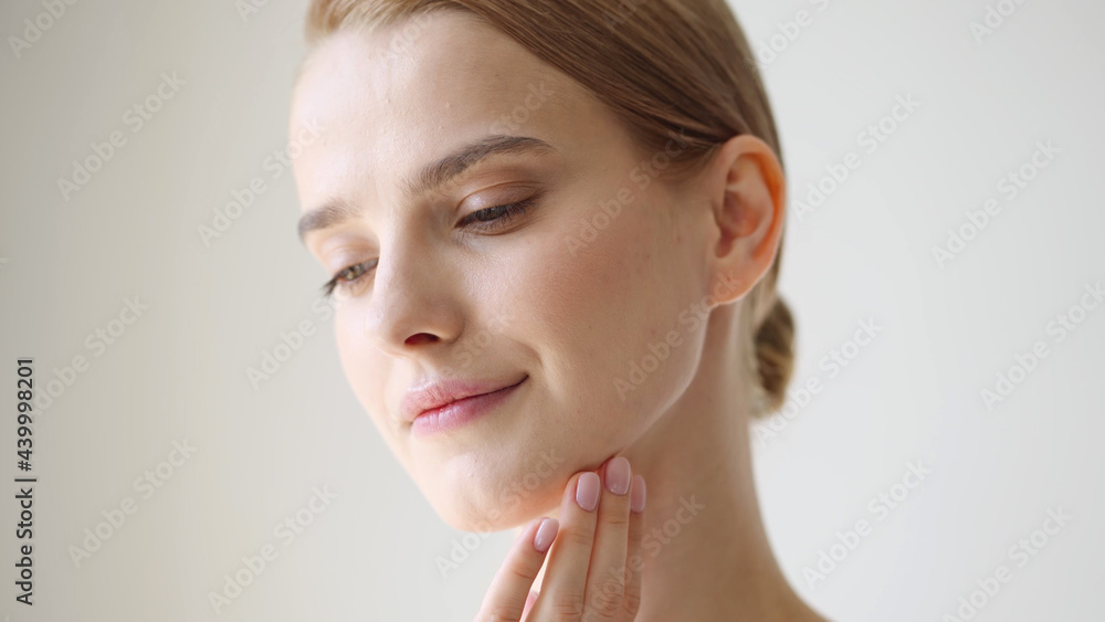 Beautiful woman healthy skin natural make up close up face beauty blonde short hair Beautiful woman healthy skin natural make up close up face beauty blonde short hair