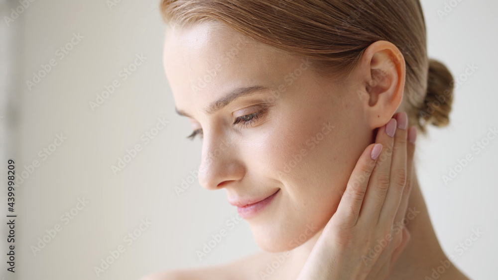 Beautiful woman healthy skin natural make up close up face beauty blonde short hair Beautiful woman healthy skin natural make up close up face beauty blonde short hair