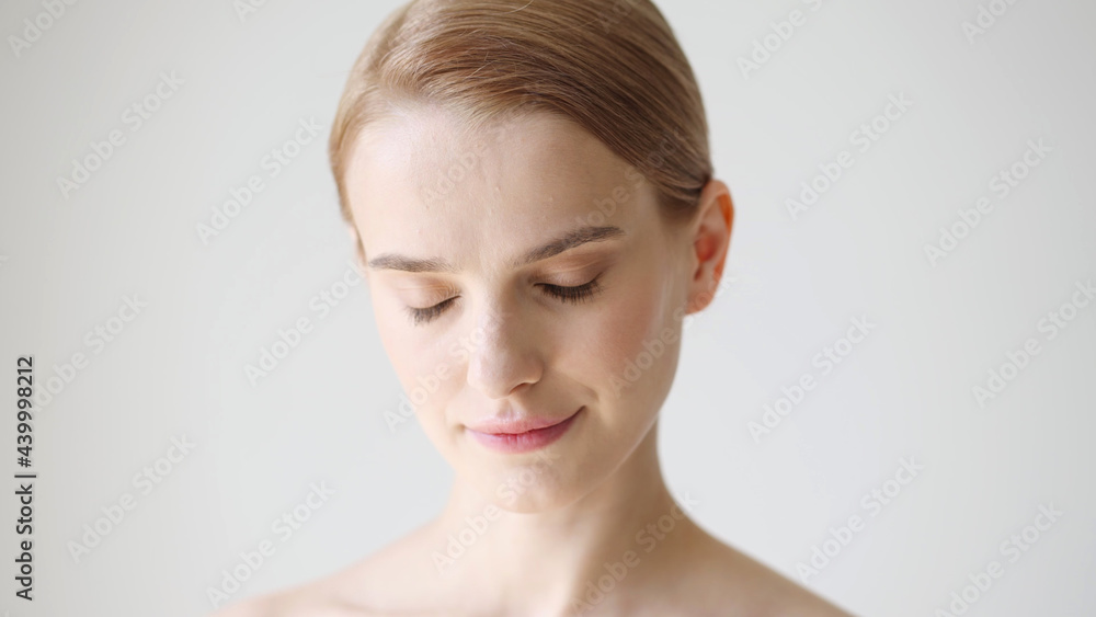 Beautiful woman healthy skin natural make up close up face beauty blonde short hair Beautiful woman healthy skin natural make up close up face beauty blonde short hair