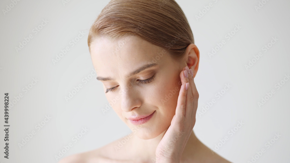 Beautiful woman healthy skin natural make up close up face beauty blonde short hair Beautiful woman healthy skin natural make up close up face beauty blonde short hair