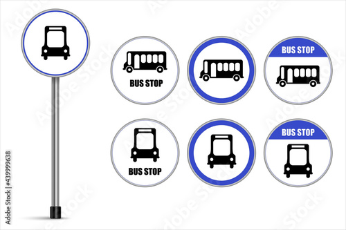 Set of bus stop signs vector design on white background