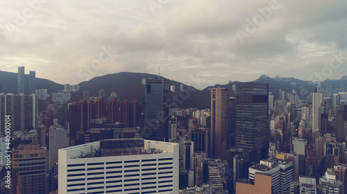 AERIAL. Top view of Hong kong city.