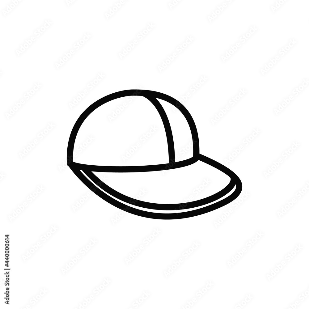 Baseball cap is a simple vector icon. Sports accessory, head protection from the sun. Black outline isolated on a white background Baseball cap is a simple vector icon. Sports accessory, head protection from the sun. Black outline isolated on a white background