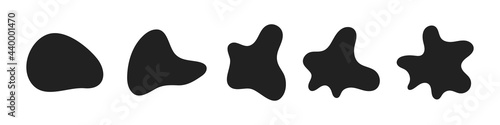 Random abstract liquid organic black irregular blotch shapes flat style design fluid vector illustration set banner simple shape template for presentation design, flyer, isolated on white background.