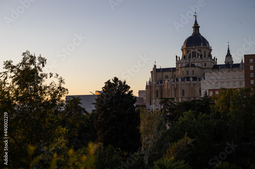 Almudena cathedral in Madrid at sunset