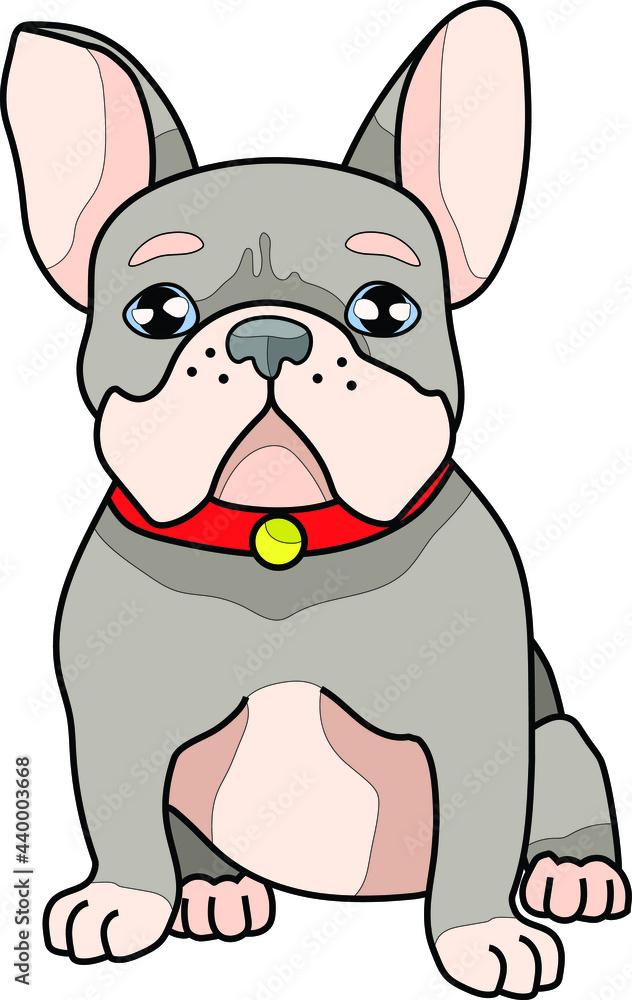 Cute realistic french bulldog with bright red collar template. Cartoon colorful pet vector illustration games, background, pattern, decor. Print for fabrics and other surfaces. Cute realistic french bulldog with bright red collar template. Cartoon colorful pet vector illustration games, background, pattern, decor. Print for fabrics and other surfaces.