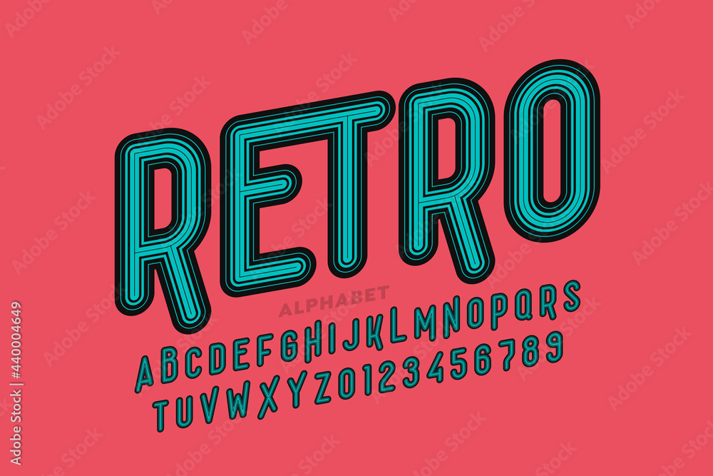 Fototapeta Retro style font design, alphabet letters and numbers vector illustration