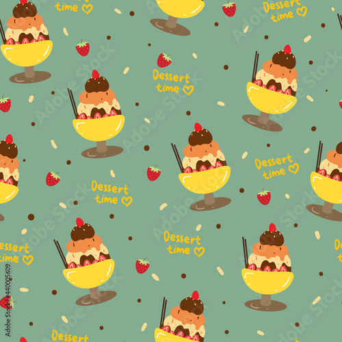 Cute seamless pattern with cartoon sweets and dessert for fabric print  textile  gift wrapping paper. colorful vector for kids  flat style