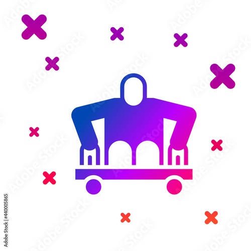 Color Man without legs sitting wheelchair icon isolated on white background. Disability concept. Guy with physical disabilities. Gradient random dynamic shapes. Vector