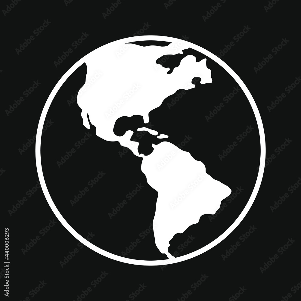 Earth icon. Globe sphere map symbol. World from space sign. North and south america atlas geography. Web application interface internet button. Vector illustration image. Earth icon. Globe sphere map symbol. World from space sign. North and south america atlas geography. Web application interface internet button. Vector illustration image.