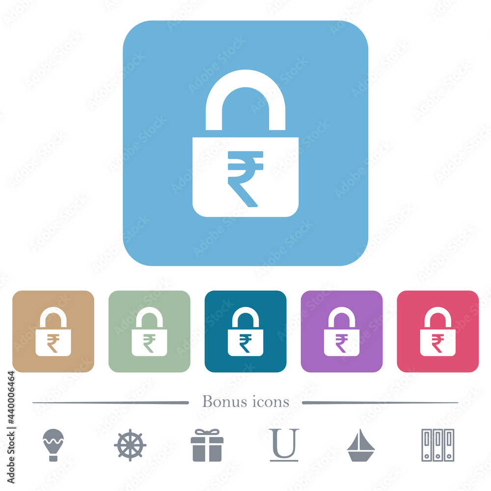 Locked rupees flat icons on color rounded square backgrounds Locked rupees flat icons on color rounded square backgrounds