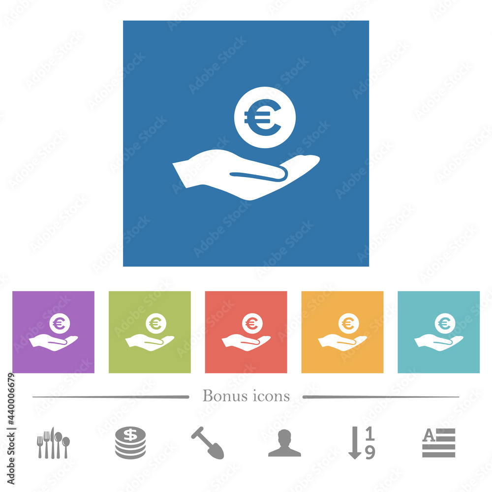 Euro earnings flat white icons in square backgrounds Euro earnings flat white icons in square backgrounds