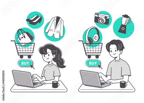 ネットショッピングをする人物　単色