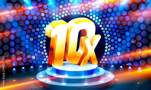 10x winner banner, promotion flyer, prize label. Vector