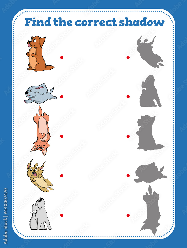 Fototapeta premium Find the correct shadow. Educational game for children. Cartoon vector illustration. 