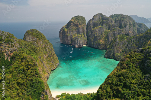 Aerial view Maya Bay popular landmark in Phuket, Thailand.