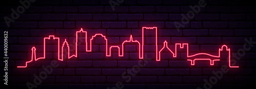 Red neon skyline of Long Beach, California. Bright Long Beach City long banner. Vector illustration.