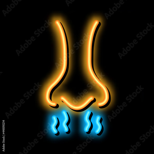 nose odor steam neon light sign vector. Glowing bright icon nose odor steam sign. transparent symbol illustration