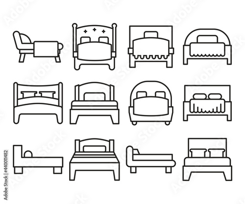 bed line icons set vector illustration