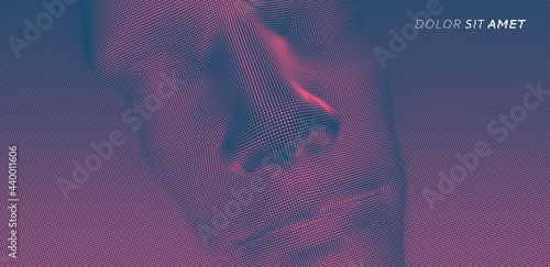 3D human face extruded from dotted pattern. Technology and robotics concept. Anonymous social masking. Cyber crime and security vector illustration.