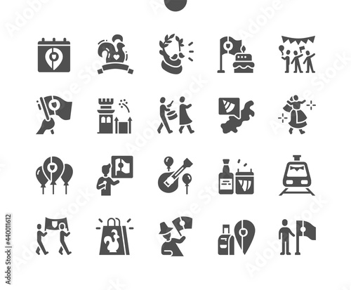 Portugal Day 10 June. People celebrate. Calendar. Tenth of june. Holiday. Parade and music. Traditions, event, national festival. Vector Solid Icons. Simple Pictogram