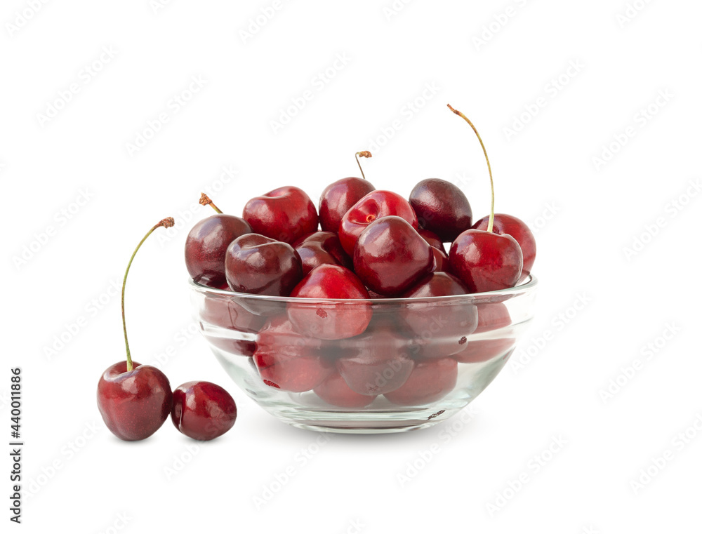 juicy cherries in plate. cherry isolated on white background juicy cherries in plate. cherry isolated on white background