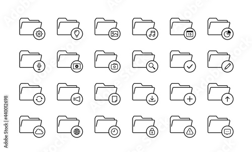 ファイルやフォルダーのシンプルアイコンのセット　ビジネス　データ　書類　イラスト　マーク　写真