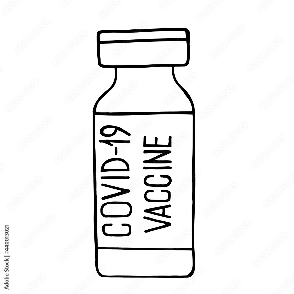 Doodle bottle of vaccine on a white background.Vector vaccine can be used in medical designs in the fight against the pandemic. Doodle bottle of vaccine on a white background.Vector vaccine can be used in medical designs in the fight against the pandemic.