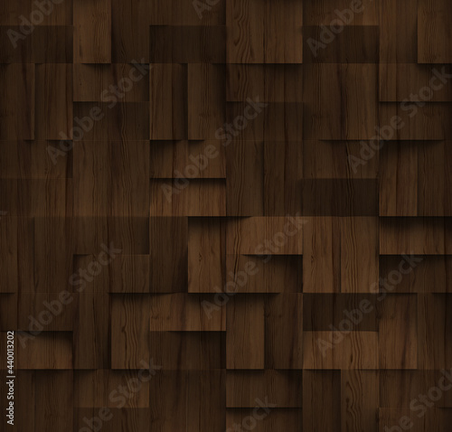 3d illustration. Background image of three-dimensional triangles of the same size  located at different heights  with a shadow and with the texture of natural and painted wood. Wood panel. Render