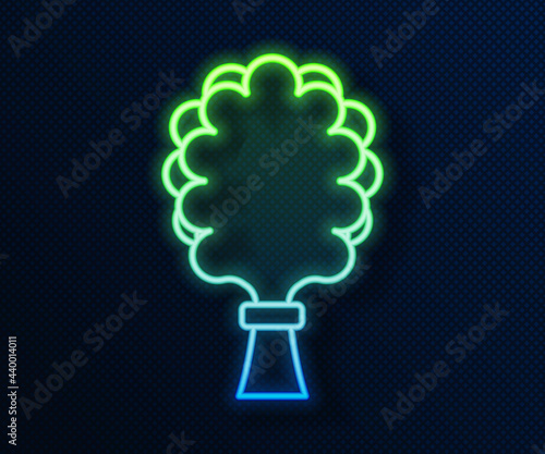 Glowing neon line Sauna broom icon isolated on blue background. Broom from birch twigs, branches for Russian steam bath, sauna, washhouse. Vector