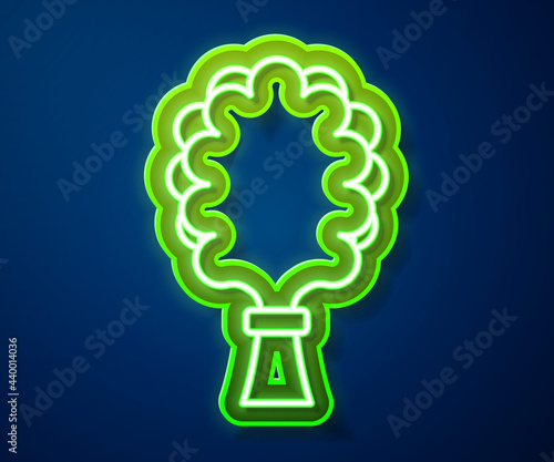 Glowing neon line Sauna broom icon isolated on blue background. Broom from birch twigs, branches for Russian steam bath, sauna, washhouse. Vector