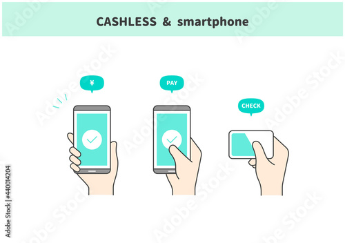 キャッシュレス決済　スマホ　ICカード　持つイメージ　イラスト
