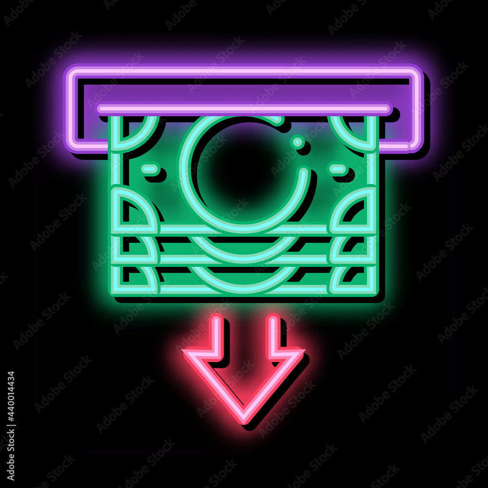 receiving money from atm neon light sign vector. Glowing bright icon receiving money from atm sign. transparent symbol illustration receiving money from atm neon light sign vector. Glowing bright icon receiving money from atm sign. transparent symbol illustration