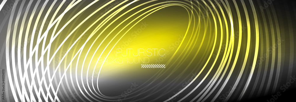 Dark abstract background with glowing neon circles. Trendy layout template for business or technology presentation, internet poster or web brochure cover, wallpaper Dark abstract background with glowing neon circles. Trendy layout template for business or technology presentation, internet poster or web brochure cover, wallpaper