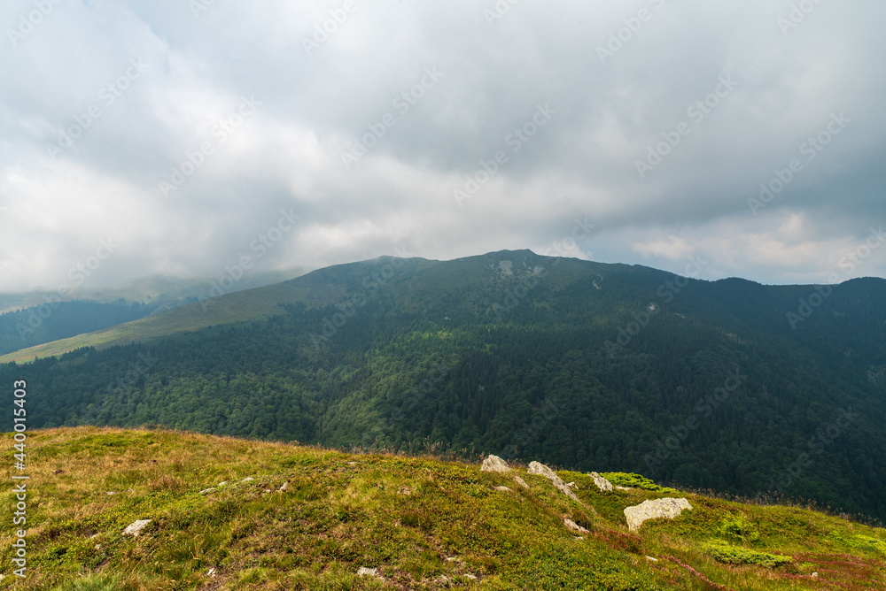 Wild Valcan mountains in Romania - view from Varful Lui Frate hill