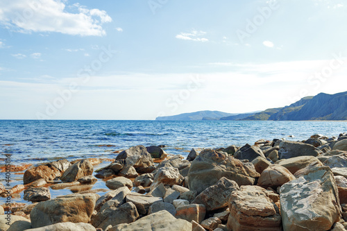 Stony sea shore photo for a background