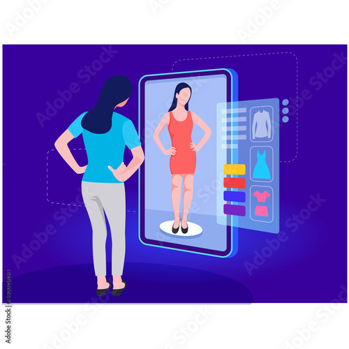 Woman doing online shopping using Virtual Technology