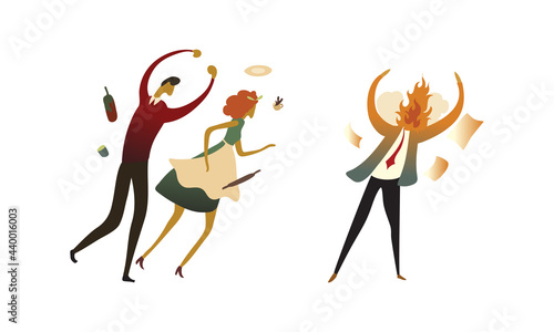People Experiencing Negative Emotions Isolated on White Background Vector Set