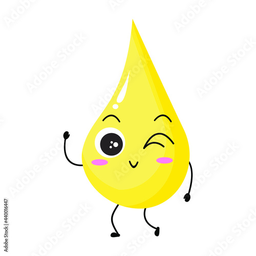 Blinking cute oil petrol drop illustration. Simple design for mascot, icon, moticon, expression, icon, button, cartoon or comic character, element of kids book, application, decoration, and toy design