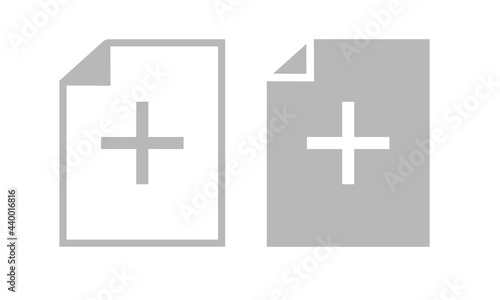 Document file with add plus icon. Add file. New document. Upload file, paper or document for web. Illustration vector