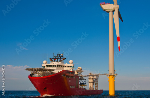 Canvas Print Service operational vessel with walk to work gangway deployed to offshore wind t