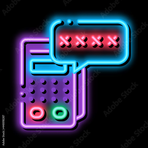 pos terminal pin code neon light sign vector. Glowing bright icon pos terminal pin code sign. transparent symbol illustration