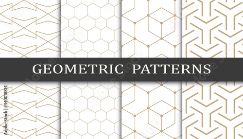 Set of geometric seamless patterns. Abstract geometric graphic design print pattern. Seamless geometric golden lines pattern.