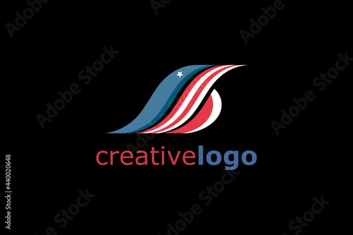 American flag illustration vector logo element forming an eagle's head and initials 