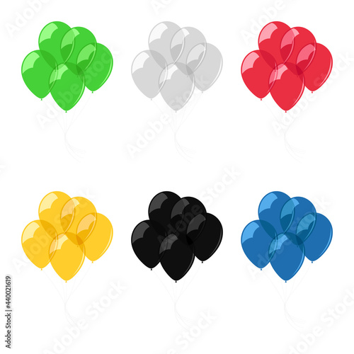 Set of different color helium balloons. Vector illustration.