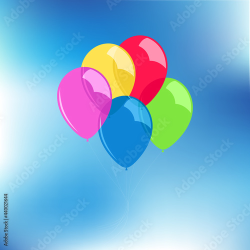 Colorful helium balloons in sky. Vector illustration.