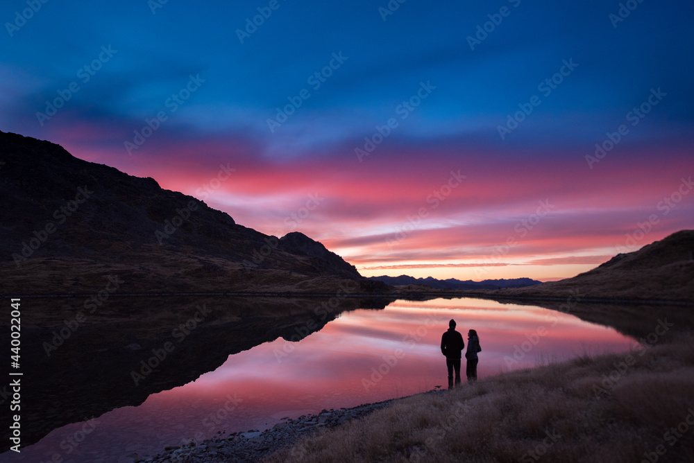 The morning glow at Angelus Hut, Nelson Lakes National Park, New Zealand