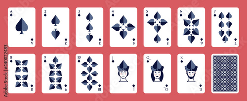 Deck of poker playing cards. Spades. Stylized illustration on white background.